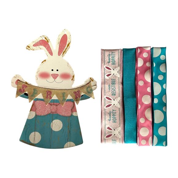 Bunny Rabbit DIY Spring Wreath Making Kit, Easter Sign Ribbon Bundle Set - Picture 1 of 5